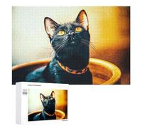 Rompecabezas para Adultos1000 PCS Painted Black Cat with Glowing Eyes Rompecabezas para Adultos Juego De Ingenio Regalo De Cumpleaños para Cumpleaños, Navidad 1000 PCS