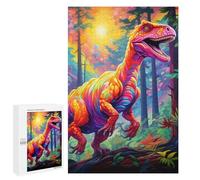 Rompecabezas para Adultos1000 PCS Rainbow Dinosaur in Fantasy Forest Rompecabezas para Adolescentes Juego De Ingenio Arte De Pared Cumpleaños 1000 PCS