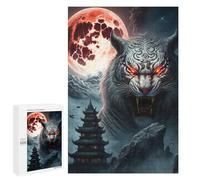 Rompecabezas para Adultos1000 PCS Red Moon and Mythical Tiger Rompecabezas para Adultos Juegos Familiares Análisis Y Lógica Reducción del Estrés Regalos 1000 PCS
