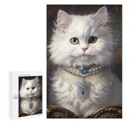 Rompecabezas para Adultos1000 PCS Regal White Cat Portrait -4 Rompecabezas para Adultos Juguete Decoración De Pared Desafío Difícil Cumpleaños Y Navidad 1000 PCS
