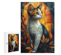 Rompecabezas para Adultos1000 PCS Stained Glass Cat with Autumn Glow Rompecabezas para Adultos Juegos Familiares Mejora La Memoria Cumpleaños Y Navidad 1000 PCS