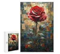 Rompecabezas para Adultos1000 PCS Stained Glass Red Rose of Elegance Rompecabezas para Adultos Juegos Familiares Mejora La Memoria Cumpleaños Y Navidad 1000 PCS