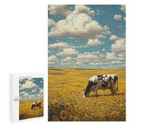 Rompecabezas para Adultos1000 PCS Sunflower Field with Cow Rompecabezas para Adultos para La Diversión Familiar. Juguetes Educativos Y Desafiantes para Completar.
