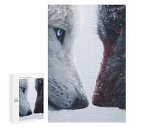 Rompecabezas Para Adultos1000 PCS Wolf Snow Confrontation Duality White Vs Black Wildlife Rivalry Rompecabezas Para Adultos Juego Familiar Vacaciones En Casa Matar El Tiempo Para Cumpleaños, Navidad 1