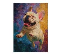 Rompecabezas para Adultos1000pcs(38x26cm) Happy French Bulldog Painting Rompecabezas Juguetes Antiestrés Alivio del Estrés Cumpleaños