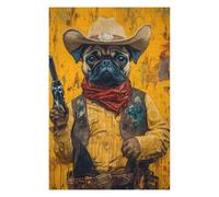 Rompecabezas para Adultos1000pcs(75x50cm) Western Pug Cowboy Art Print-4 Rompecabezas para Adolescentes Juegos Relajantes Regalos para Mujeres Regalos De Cumpleaños Únicos 1000pcs(75x50cm)