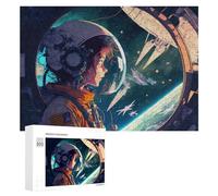Rompecabezas para Adultos300 PCS Astronaut Gazing at Space Station Rompecabezas para Adultos Juegos Familiares Análisis Y Lógica Reducción del Estrés Regalos 300 PCS