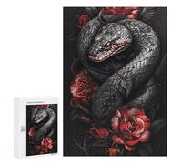 Rompecabezas para Adultos300 PCS Black Snake with Red Roses Tattoo Design Rompecabezas para Adolescentes para Diversión Familiar Desafío Educativo Regalos Y Cumpleaños Únicos 300 PCS