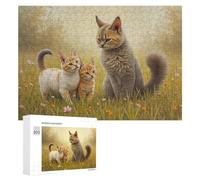 Rompecabezas para Adultos300 PCS Cat Family in Flower Field Rompecabezas para Adolescentes Juego De Ingenio Arte De Pared Cumpleaños 300 PCS