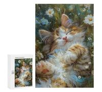 Rompecabezas para Adultos300 PCS Cat in Garden Flowers Rompecabezas Juego De Ingenio Patrón De Ensamblaje Regalos Y Cumpleaños Únicos 300 PCS
