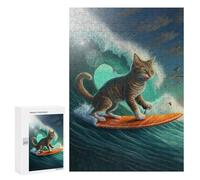 Rompecabezas para Adultos300 PCS Cat Surfing on Waves Rompecabezas para Adultos Juguete Decoración De Pared Desafío Difícil Cumpleaños Y Navidad 300 PCS