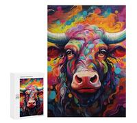 Rompecabezas para Adultos300 PCS Colorful Bull Portrait-8 Rompecabezas para Adolescentes Juego De Ingenio Arte De Pared Cumpleaños 300 PCS