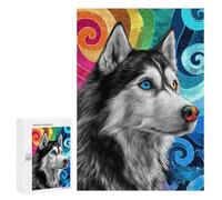 Rompecabezas para Adultos300 PCS Colorful Husky Art Print-1 Rompecabezas para Adolescentes para Diversión Familiar Difícil Y Desafiante Gran Regalo para Jugar 300 PCS