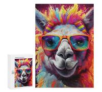 Rompecabezas para Adultos300 PCS Colorful Llama with Sunglasses Rompecabezas para Adultos Juego De Ingenio Regalo De Cumpleaños para Cumpleaños, Navidad 300 PCS