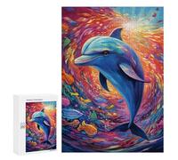 Rompecabezas para Adultos300 PCS Colorful Ocean Scene with Dolphin Rompecabezas para Adolescentes Juego De Ingenio Arte De Pared Cumpleaños 300 PCS