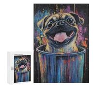 Rompecabezas para Adultos300 PCS Colorful Pug in Trash Can Art Print Rompecabezas para Adolescentes para Diversión Familiar Difícil Y Desafiante Gran Regalo para Jugar 300 PCS