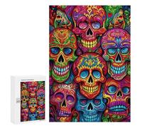 Rompecabezas para Adultos300 PCS Colorful Sugar Skulls Artwork Rompecabezas para Adolescentes Juego De Ingenio Arte De Pared Cumpleaños 300 PCS