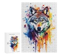 Rompecabezas para Adultos300 PCS Colorful Wolf Watercolor Rompecabezas para Adultos Juguete Decoración De Pared Desafío Difícil Cumpleaños Y Navidad 300 PCS
