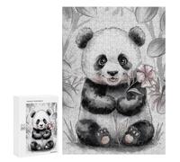 Rompecabezas para Adultos300 PCS Cute Panda with Flower Rompecabezas para Adultos Juguete Decoración De Pared Desafío Difícil Cumpleaños Y Navidad 300 PCS