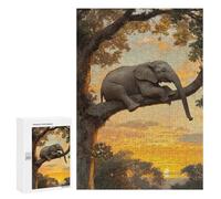 Rompecabezas para Adultos300 PCS Elephant in Tree at Sunset Rompecabezas para Adultos Juguete Decoración De Pared Desafío Difícil Cumpleaños Y Navidad 300 PCS