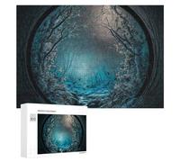 Rompecabezas para Adultos300 PCS Enchanted Winter Forest Through A Circular Window Rompecabezas para Adolescentes Juego De Ingenio Arte De Pared Cumpleaños 300 PCS