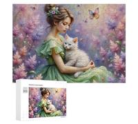 Rompecabezas para Adultos300 PCS Fantasy Garden with Woman and Cat Rompecabezas para Adolescentes Juego De Ingenio Arte De Pared Cumpleaños 300 PCS