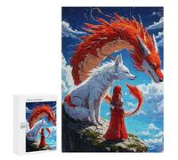Rompecabezas para Adultos300 PCS Fantasy Scene Girl, Wolf, and Dragon Rompecabezas para Adultos Juego De Ingenio Ensamblaje De Patrones Cumpleaños
