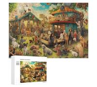 Rompecabezas para Adultos300 PCS Fantasy Village with Dogs and Humans Rompecabezas para Adultos Juego De Ingenio Regalo De Cumpleaños para Cumpleaños, Navidad 300 PCS