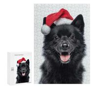 Rompecabezas para Adultos300 PCS Festive Schipperke Dog with Santa Hat Rompecabezas para Adultos Juguete Decoración De Pared Desafío Difícil Cumpleaños Y Navidad 300 PCS