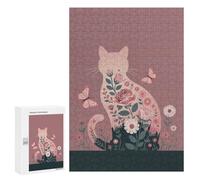 Rompecabezas para Adultos300 PCS Floral Cat Silhouette with Butterflies Rompecabezas para Adultos Juguetes DIY Arte De Pared Cumpleaños Y Navidad 300 PCS