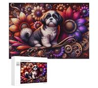 Rompecabezas para Adultos300 PCS Floral Whimsy with Cute Puppy Rompecabezas para Adultos Juegos Familiares Análisis Y Lógica Reducción del Estrés Regalos 300 PCS