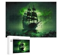 Rompecabezas para Adultos300 PCS Ghost Ship in Mystic Green Fog Rompecabezas para Adolescentes Juego De Ingenio Arte De Pared Cumpleaños 300 PCS