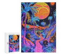 Rompecabezas para Adultos300 PCS Glow in Dark Neon Palm Trees Rompecabezas para Adultos Regalo De Cumpleaños Difícil Y Desafiante Regalos De Cumpleaños 300 PCS