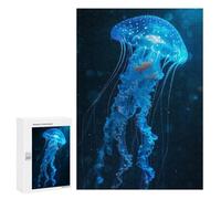 Rompecabezas para Adultos300 PCS Glowing Blue Jellyfish in Dark Water Rompecabezas para Adultos Juegos Familiares Mejora La Memoria Cumpleaños Y Navidad 300 PCS