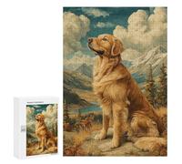 Rompecabezas para Adultos300 PCS Golden Retriever in Mountain Landscape Rompecabezas para Adultos Juegos Familiares Decoración del Hogar Cumpleaños 300 PCS