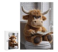 Rompecabezas para Adultos300 PCS Grumpy Highland Cow Reading on Toilet Rompecabezas para Adultos Juego De Ingenio Ensamblaje De Patrones Cumpleaños