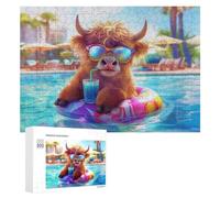 Rompecabezas para Adultos300 PCS Highland Cow Poolside Rompecabezas para Adultos Juguete Decoración De Pared Regalos para Mujeres Ayuda A Ejercitar El Cerebro 300 PCS