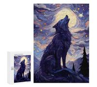 Rompecabezas para Adultos300 PCS Howling Wolf Starry Night Rompecabezas para Adultos Juguete Decoración De Pared Desafío Difícil Cumpleaños Y Navidad 300 PCS