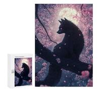Rompecabezas para Adultos300 PCS Japanese Black Fox Kitsune Cat in Cherry Blossoms Rompecabezas para Adultos Juegos Divertidos Decoración De Pared Oferta como Regalos para Toda La Familia 300 PCS