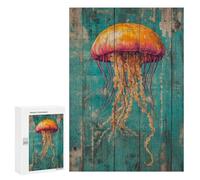 Rompecabezas para Adultos300 PCS Jellyfish on Teal Wood Beach House Decor Rompecabezas para Adultos Juegos Familiares Mejora La Memoria Cumpleaños Y Navidad 300 PCS