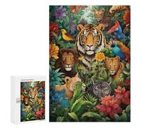 Rompecabezas para Adultos300 PCS Jungle Majesty Big Cats in Bloom Rompecabezas para Adolescentes Juego De Ingenio Arte De Pared Cumpleaños 300 PCS