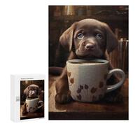 Rompecabezas para Adultos300 PCS Labrador Dog Puppy Coffee Rompecabezas para Adultos Juguete Decoración De Pared Regalos para Mujeres Ayuda A Ejercitar El Cerebro 300 PCS