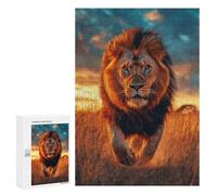 Rompecabezas para Adultos300 PCS Majestic Lion Running In Africa at Sunset - Wildlife Photo Rompecabezas para Adultos Juegos Familiares Mejora La Memoria Cumpleaños Y Navidad 300 PCS