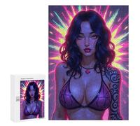 Rompecabezas para Adultos300 PCS Neon Noir - Geometric Goddess in Cyber-Gothic Splendor Rompecabezas para Adultos Juego De Ingenio Ensamblaje De Patrones Cumpleaños