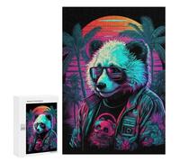 Rompecabezas para Adultos300 PCS Neon Panda Sunset Palm Trees Rompecabezas para Adultos Juegos Divertidos Regalo De Cumpleaños Regalos De Cumpleaños 300 PCS