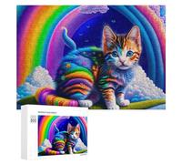Rompecabezas para Adultos300 PCS Rainbow Kitten Fantasy Rompecabezas para Adolescentes Juego De Ingenio Arte De Pared Cumpleaños 300 PCS
