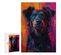 Rompecabezas para Adultos300 PCS Shepherd Mix Dog Portrait in Abstract Colors Pop Art Style Rompecabezas para Adultos Juegos Familiares Mejora La Memoria Cumpleaños Y Navidad 300 PCS