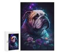 Rompecabezas para Adultos300 PCS Space Bulldog with Flowers -4 Rompecabezas para Adolescentes para Diversión Familiar Desafío Educativo Regalos Y Cumpleaños Únicos 300 PCS