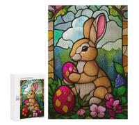 Rompecabezas para Adultos300 PCS Stained Glass Easter Bunny Rompecabezas para Adultos Juegos Divertidos Decoración De Pared Oferta como Regalos para Toda La Familia 300 PCS