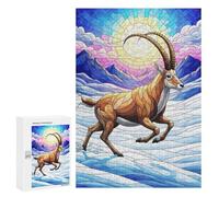 Rompecabezas para Adultos300 PCS Stained Glass Ibex in Winter Landscape Rompecabezas para Adultos Juegos Familiares Mejora La Memoria Cumpleaños Y Navidad 300 PCS